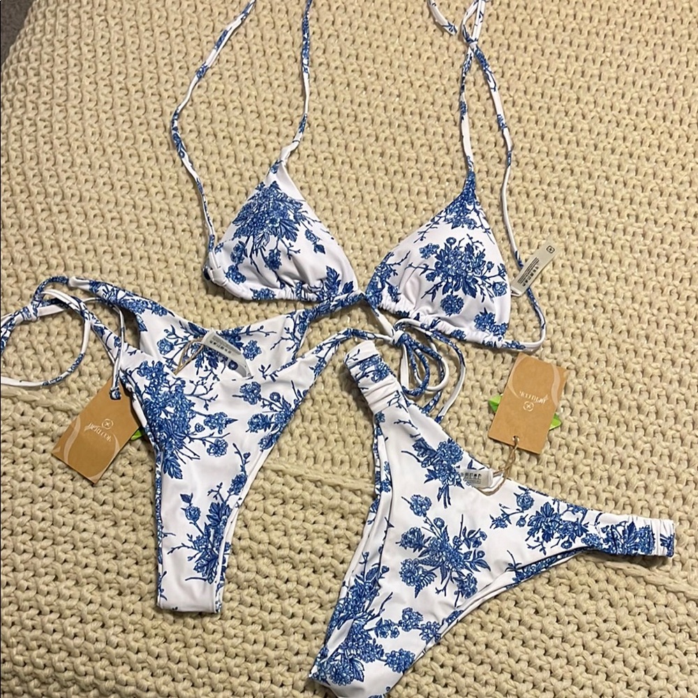 Floral Blue and White Bikini Set